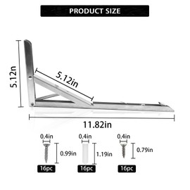 12 inch Brushed Nickel Folding Shelf Brackets,Potaosey 4PC SUS304 Stainless Steel Shelf Brackets,Max Load 220Lb Metal Collapsible Shelf Bracket,Collapsible Shelf Bracket