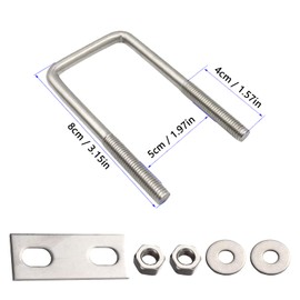 Pack of 4 U Bolts U-bolts, square screws, stainless steel square tube U-bracket with nut frame washers, for towing, cars, ships, repair of pipelines (M6.50 x 80)