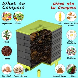 TOP XIAN 5-Tray Worm Composter,100L WormCompost Bin for Vermicomposting Starter, Indoor & Outdoor Worms Farm Composting Bin, Worm Compost Bin for Recycling Food Waste (Black)