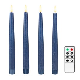 Fanna 9.6" Flameless LED Taper Candles with Timer in Real Wax, Battery Operated Rustic Wax Dinner Candlesticks with Remote, 8 Batteries Included - Set of 4 - Dark Blue