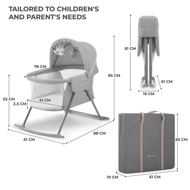 Kinderkraft LOVI Travel Bassinet for Baby, Portable Folding Baby Bed