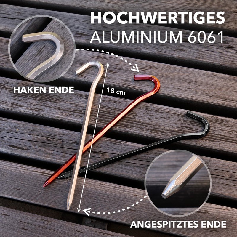 ACTIVE SPARK High-quality sturdy aluminium tent pegs with pointed hook