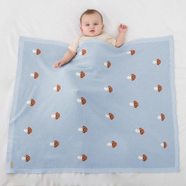 Pinuotu Mushroom Baby Blanket for Boys & Girls,100% Cotton Knitted Receiving Swaddle Crib Stroller Blanket (Blue /40x 31 inches)
