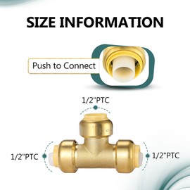 5-Pack Niikappu Pushfit Tee, 1/2"x1/2"x1/2" PEX Brass Push-fit Tee, Push to Connect Plumbing Fittings for PEX, Copper, CPVC, with Disconnect Clip(PF079)