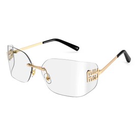 Dollger Y2K Rimless Sunglasses Women Retro Trendy Wrap Around Shield Frame Oversized 90s Designer Fashion Glasses Vintage Clear Shades