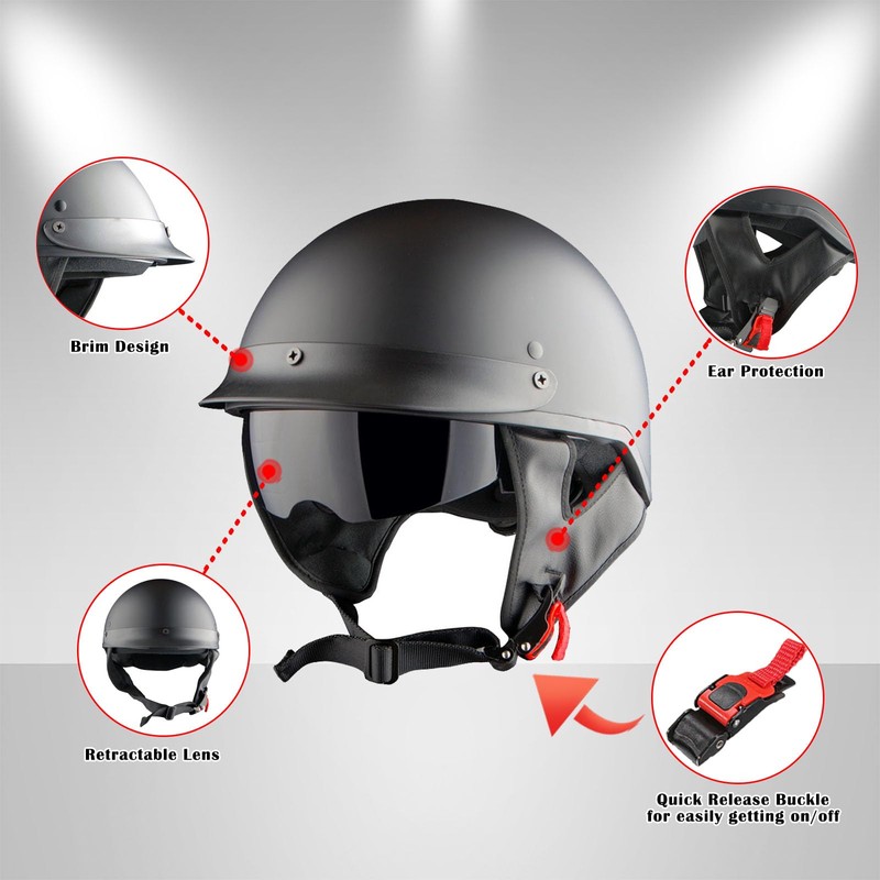 1Storm Motorcycle Half Face Helmet Mopeds Scooter Pilot with Retractable