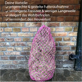 Hay Net for Horses Tight Mesh, Species-Appropriate Feeding, Improves Digestion & Well-being of Animals, Hay Grass Feed, Straw Feed Net, Hay Bag, Sizes, Filling Weight (2 x Pink)