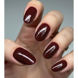 Morily Burgundy Press on Nails - Glossy Short Oval Fake Stick on Nails, Reusable Full Cover Artificial False Fingernails for Women, 24 Pcs in 12 Sizes