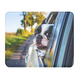 Fabulous Mauspad aus Kunstleder Französische Bulldogge im Auto Schwarzweißer Hund Süßer Hund