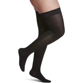 SIGVARIS Women’s Essential Opaque 860 Closed Toe Thigh-Highs w/Grip Top 20-30mmHg - Medium Petite - Black