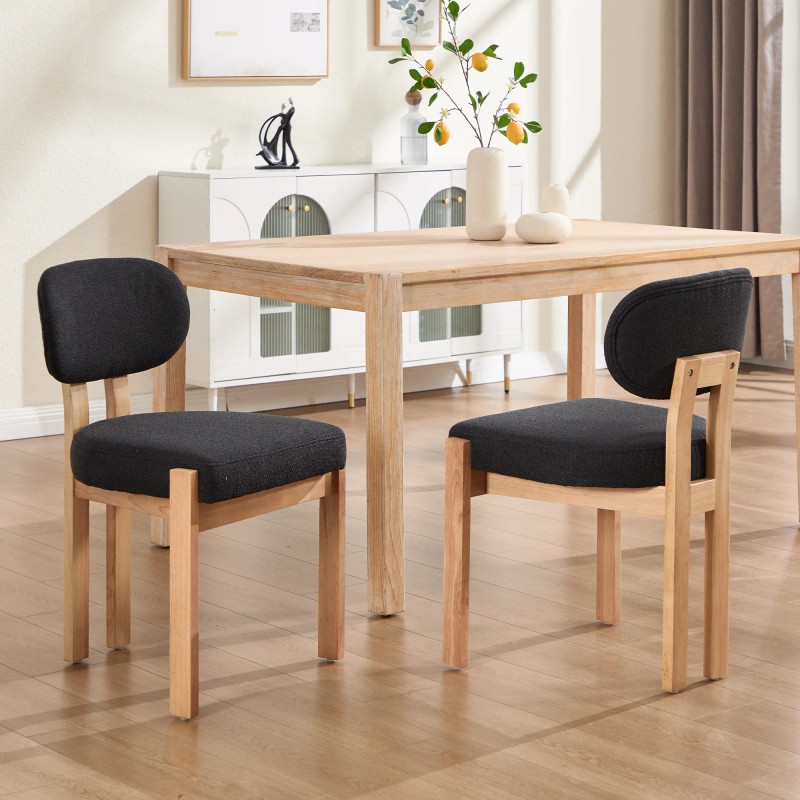 Modern Fabric Dining Chair Set of 2 Rounded Back Upholstered