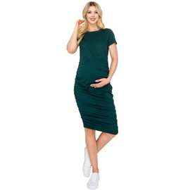 My Bump Women's Short Sleeve Bodycon Maternity Pregnancy Casual Streched Dress with Side Ruched (H.Green, MD)