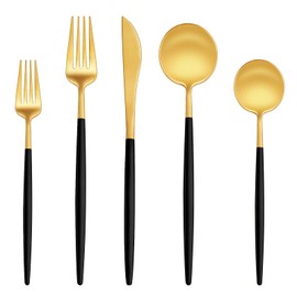 EUIRIO 30-Piece Silverware Set for 6, Stainless Steel Flatware Set Matte Black Gold, Modern Brushed Thick Cutlery Set with Spoons Forks and Knives, Utensil Set for Home Kitchen Hotel, Dishwasher Safe