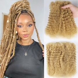 Afro Kinkys Real Hair Masses for Braiding Afro Kinky Curly Real Hair Masses for Mini Twist Hair 16 Inches 40 cm 50 g Pack #27 Honey Blonde Mass Braiding Hair for Micro Locs Extensions