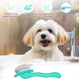 COZYGIFT Dog Slicker Brush for Medium or Long Haired Dogs, Long Pin Slicker Brush for Removes Loose Hair, Tangles and Knots, Best Grooming Brush forl Small Animals, Large, Free Pet Comb, Green