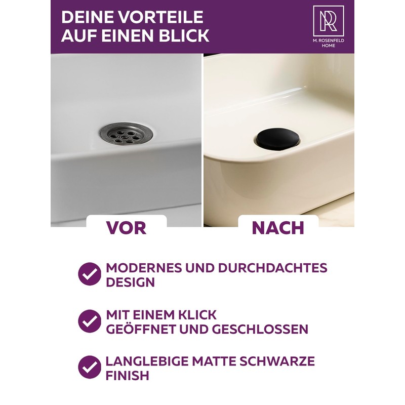 Black Sink Drain Fitting with Overflow - Pop Up Drain
