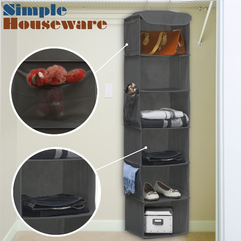 SimpleHouseware Hanging Closet Organizers Storage, 6 Shelves, Dark Grey