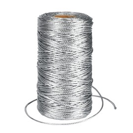 G2PLUS 100M Silver Thread String Twine, 1.5mm Polyester String Cord, Non Stretch Thread Cord, Braided Metallic Cord for Crafts, Hanging Christmas Ornaments & Cards
