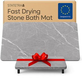 STATETRA Stone Bath Mat Quick-Dry Absorbing Diatomaceous Earth Bath Mat | 2 Stone Mats - Large & Small Mat for Bathroom | Anti-Slip Diatomaceous Bathmat 100% Natural Bathroom Rug Stones (Gray Marble)