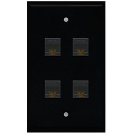 RiteAV - 4 Port Cat6 Ethernet Wall Plate - Black