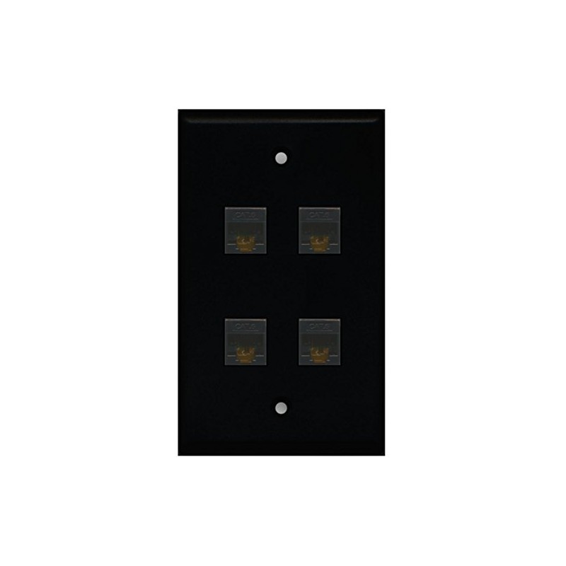RiteAV - 4 Port Cat6 Ethernet Wall Plate - Black