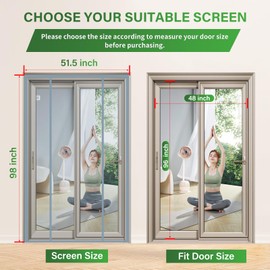 Digram Magnetic Screen Door Upgraded polyethylene Terephthalate Mesh,Double Door Screen Magnetic Closure for Sliding Door,Patio Door,Fit Door Size 48" X 96"