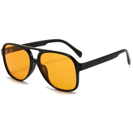 RUNHUIS Vintage Herren Gelb Sonnenbrille Damen Retro 70er Klassisch überdimensional großer Rahmen Pilotensonnenbrille(Schwarz/Gelb-Nicht polarisiert)