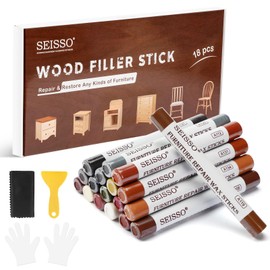 Wood Filler Sticks, 18 Colors Wood Wax Crayons, SEISSO Furniture Repair Scratch Wax Stick Pen kit for Touch Ups Scratches, Scuffs, Cracks, Nail Holes of Hardwood Floors, Cabinets, Tables, Doors