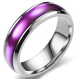 6mm Stainless Steel Black Enamel Filled Stackable Classic Plain Wedding Band Ring (Silver Purple, 12)