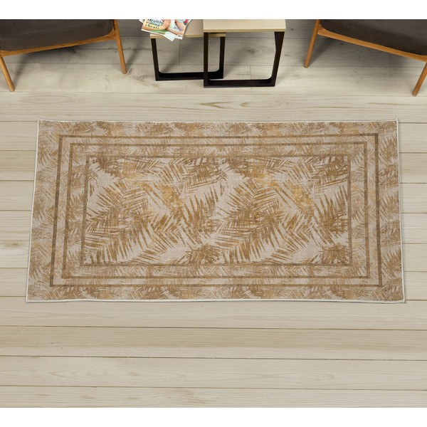 Ambesonne Palm Leaf Decorative Rug, Jungle Design Grunge Neutral Earth