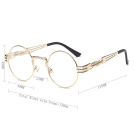 Dollger John Lennon Vintage Steampunk Sunglasses Women Men Round Hippie Sunglasses UV400 Metal Frame, Clear lens / gold frame