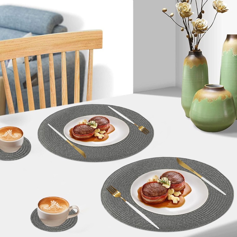 Homcomodar Round Table Place Mats Set of 6 Heat Resistant
