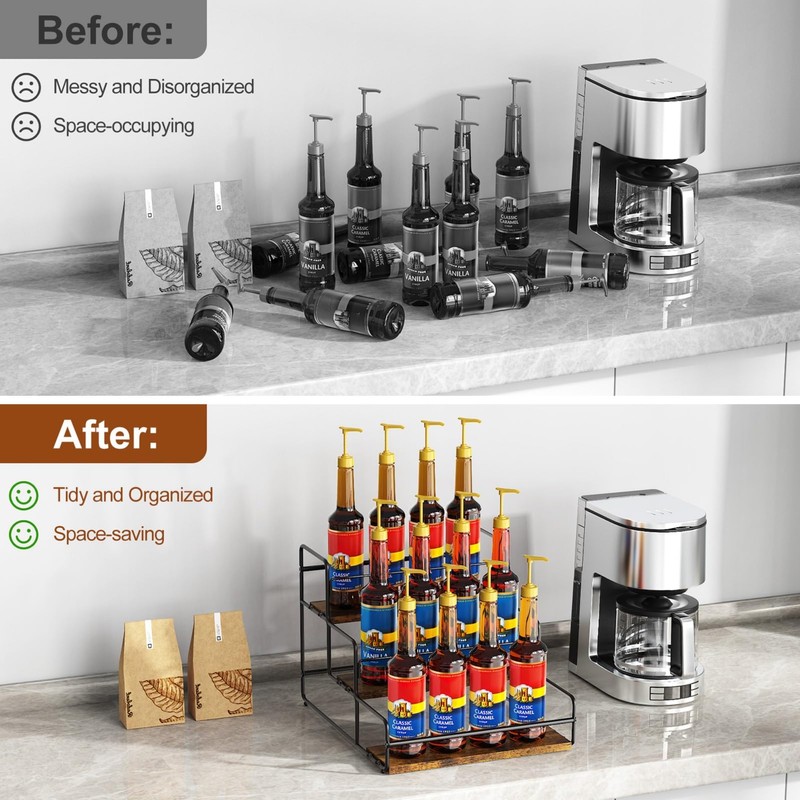 Nuovoware Coffee Syrup Organizer, 3-Tier, 12 Bottles, Black