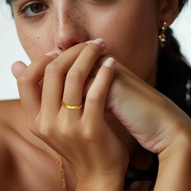 KOOLFIN 14K Gold Rings For Women Gold Cigar Band Rings For Women & Men The Symbol Of Status Light Luxury 5-9 (8)