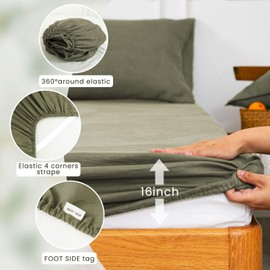 S VICTORY SYMBOL 100% Organic Linen Sheets Set Queen Size,Washed French Flax Bed Sheets 4Pcs(2 Pillowcases,1 Fitted Sheet,1 Flat Sheet) Burnt Olive