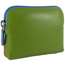 Small Soft Leather Credit Card Holder and Coin Zip Purse (Green/Orange Multi)(Size: S)