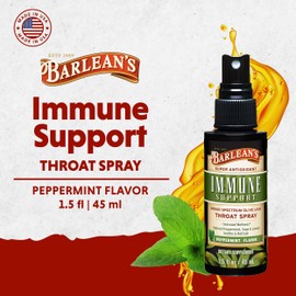 Barlean's Olive Leaf Complex Throat Spray, Immune Support Supplement with Peppermint, Lemon, and Sage for Itchy Throat Relief, Liquid Blended Extract, 1.5 oz