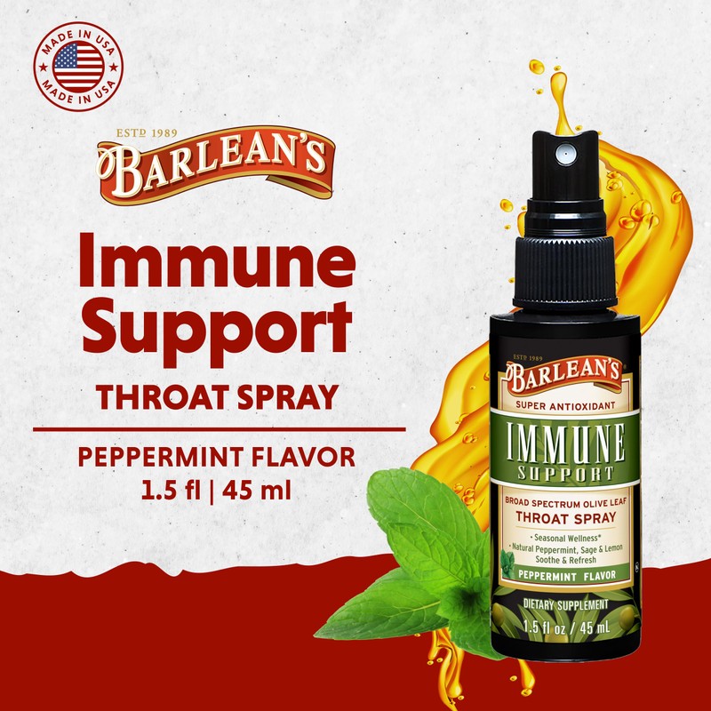 Barlean's Olive Leaf Complex Throat Spray, Immune Support Supplement with