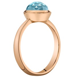 PEORA Swiss Blue Topaz Solitaire Dome Ring for Women 14K Rose Gold, Genuine Gemstone, 2 Carats Round Shape 7mm, AAA Grade, Size 9, Engagement, Promise, Statement Ring, December Birthstone Ring