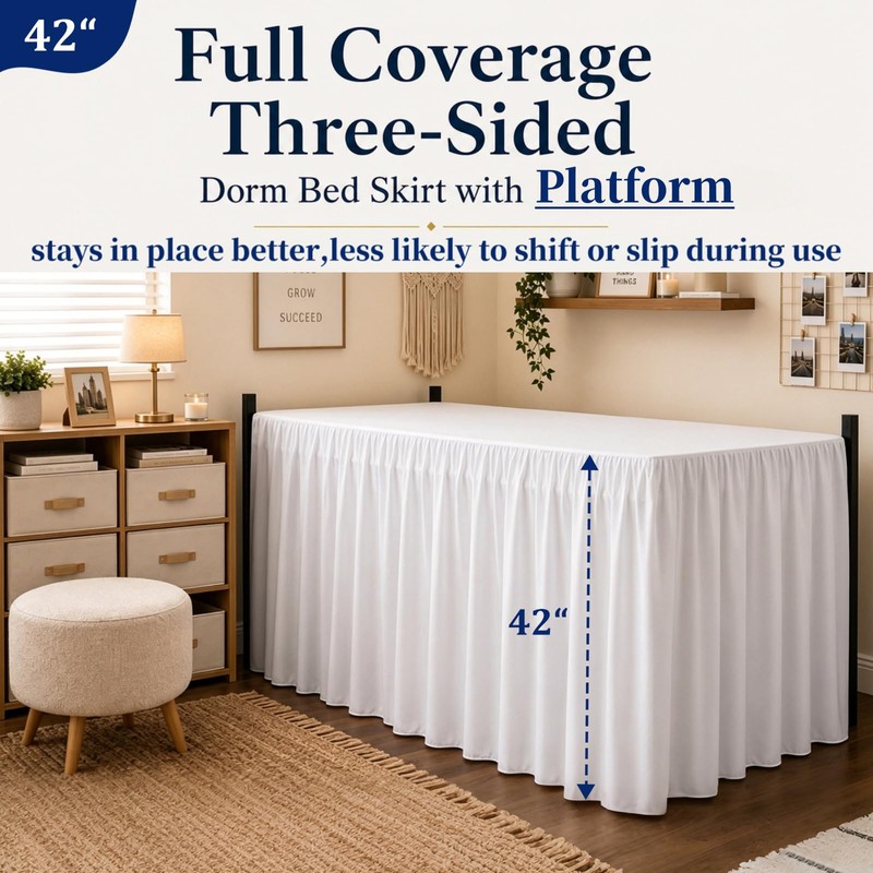 White Platform Dorm Bed Skirt Twin XL 42 Inch Drop,Extra