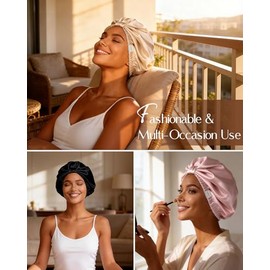 YANIBEST Gorro de satén ajustable para dormir con banda elástica, envoltura de doble capa para cabello rizado natural, reduce el frizz.