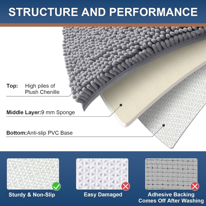Homaxy rutschfeste Badematte Chenille Badezimmerteppich Mikrofaser Badteppich Saugfähige Hochflor Badvorleger