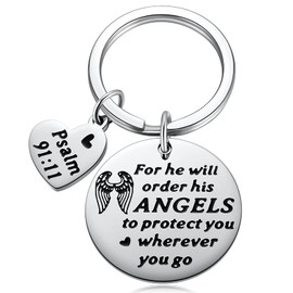 Bible Verse Psalms 91:11 Scripture Keychain Christian Prayer Gods Grace Keyring Blessing Religious Faith Gifts - He Will Order His Angels to Protect You Wherever You Go