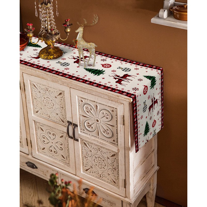Christmas Table Runner Cotton Linen Dresser Scarves 70In Long, Farm