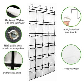 Over The Door Shoe Organizer - 24 Large Mesh Pockets|Door Hanging Shoe Holder|Durable Shoe Storage Bag Hanger (59" x 22") (Gray)