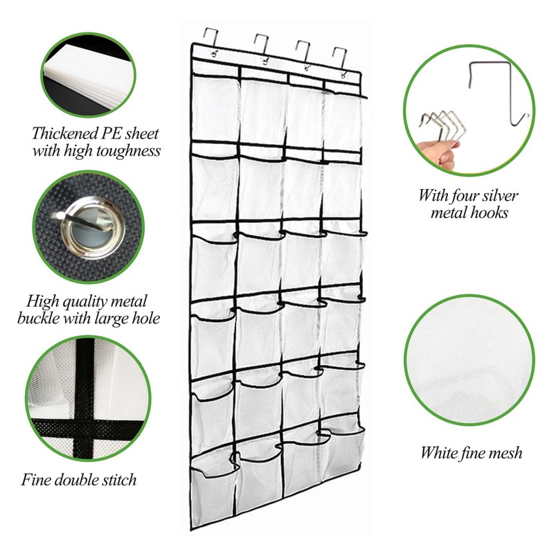 Over The Door Shoe Organizer - 24 Large Mesh Pockets|Door