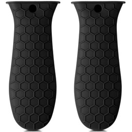 Patelai 2pcs Silicone Handle Cover for Cast Iron Skillet Kitchen Silicone Handles for Pots and Pans Non-Slip Pot Holder Sleeve for Fry Pan Griddles Metal Aluminum Cookware(Black)