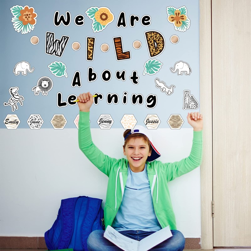 Ctosree 134 Pcs Safari We are Wild About Learning Bulletin