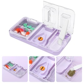 Toplive Portable 3-in-1 Pill Cutter and Pill Grinder and Pill Holder, Accurate Easy Cutting, Medication Crusher for Small Large Pills, Vitamin Tablets Splitter for Elderly Kids Pets, Purple