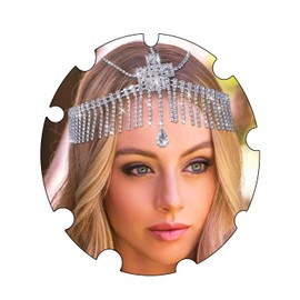 Urieo Silver Layered Head Chain Rhinestone Tassel Headpiece Crystal Forehead Chain Bridal Hair Accessories for Women
